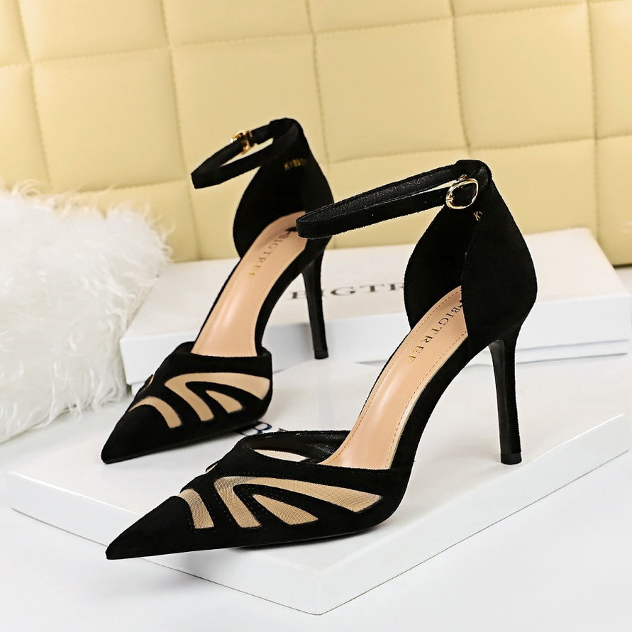 Low-cut Pointed Toe Nightclub Mesh Hollow-out Strap Sandals