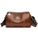 Color Contrast Patchwork Rivet Crossbody Soft Leather Shoulder Bag