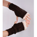 Women's Warm Lace Lengthened Knitted Half-finger Gloves