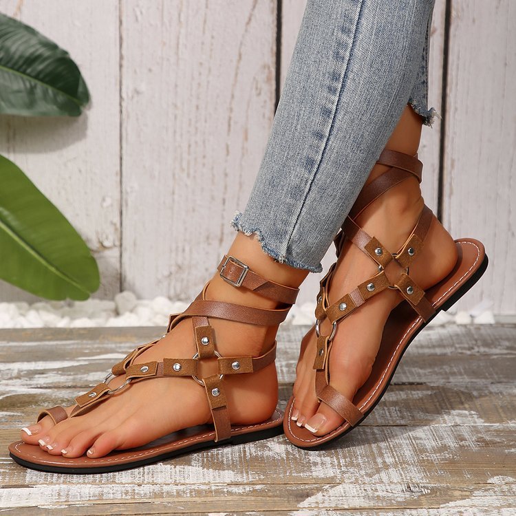 European And American Style Cross Strap Serpentine Flat Sandals