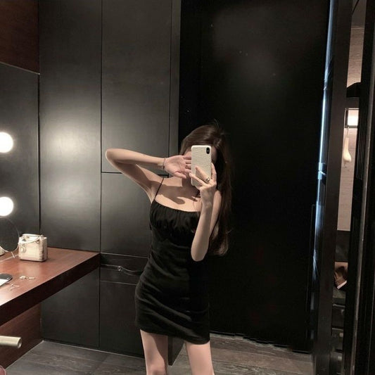 Internet Celebrity Pure Desire Style Backless Slip Dress Female Hot Girl Pleated Dress