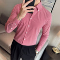 Fall Winter Men Long Sleeve Striped Shirt