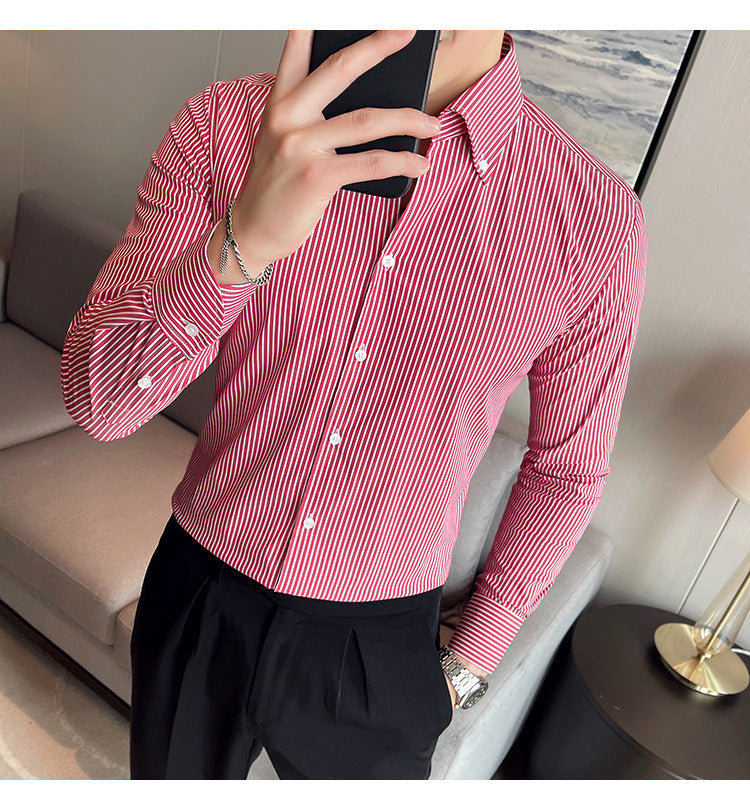 Fall Winter Men Long Sleeve Striped Shirt