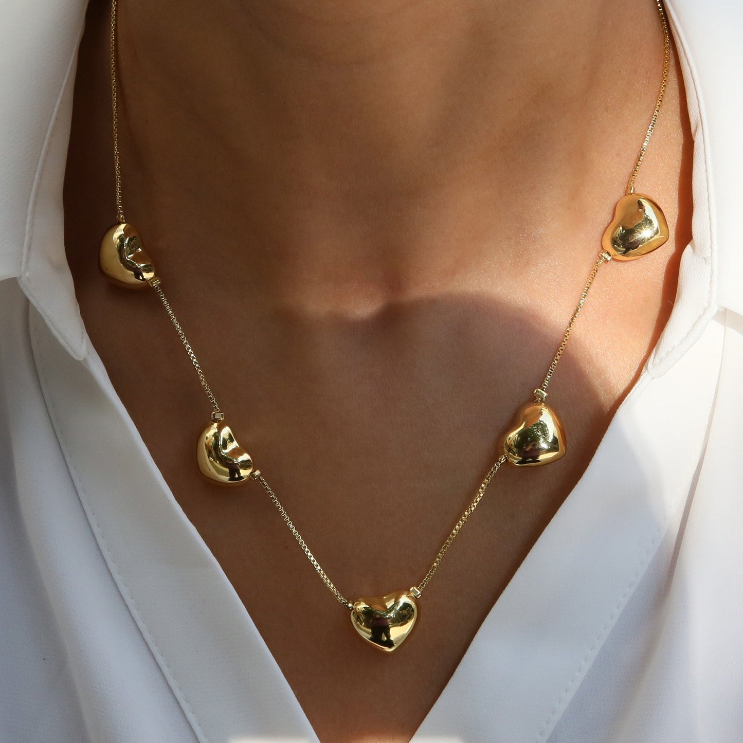 Brass 18K Multiple Heart-shaped Necklace