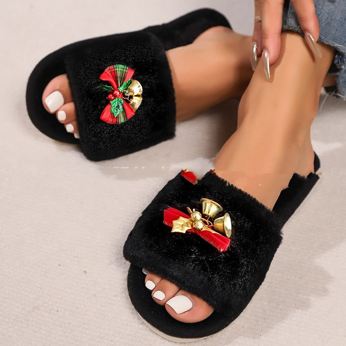 Autumn And Winter Open Toe Fluffy Slippers Word Home