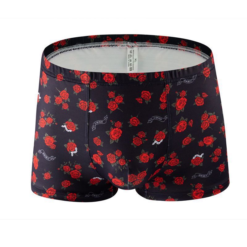 Printed Milk Silk Comfortable Breathable Multi-color Rose Boxers