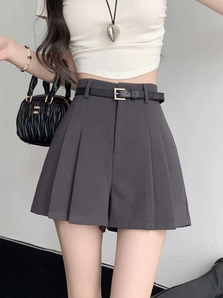 Gray Suit Shorts For Women Pleated Pantskirt