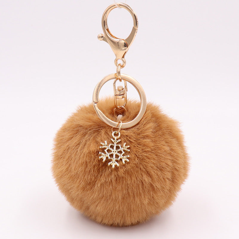 Christmas Snowflake Plush Key Chain Alloy Bag Pendant