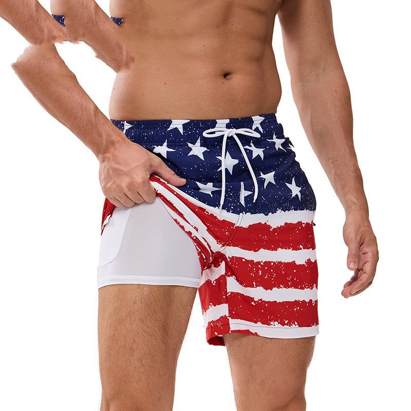 Men's Beach Pants Quick-drying Double-layer Swimming Trunks