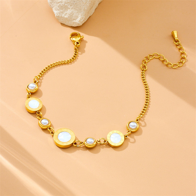 Retro White Shell Round Card Interval Pearl Accessories Bracelet