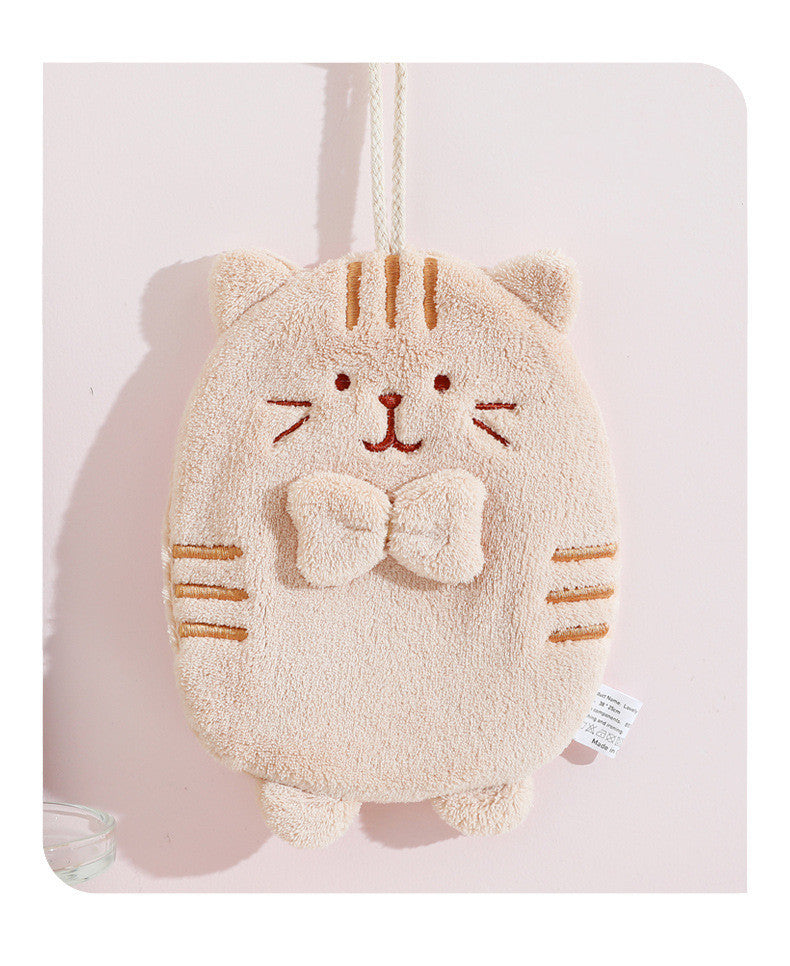 Hand Towel Hanging Cute Kitten Absorbent Lint-free Household Kitchen