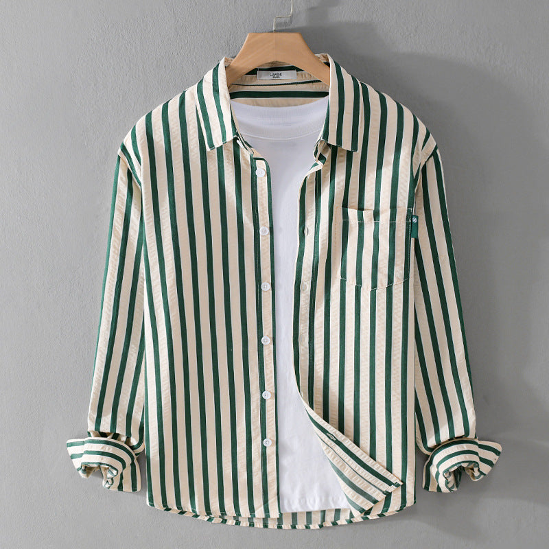 Men's Spring And Autumn Wear Striped Long Sleeve Shirt