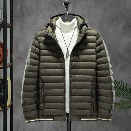 Men's Cotton-padded Jacket With Detachable Cap For Light And Warmth