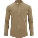 Men's Stand Collar Long Sleeve Solid Color Cotton Shirt