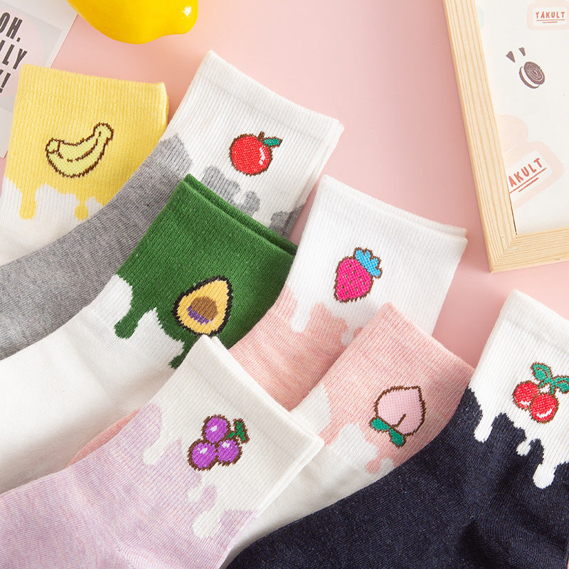 Women's Japanese Cartoon Color Matching Fruit Cotton Socks