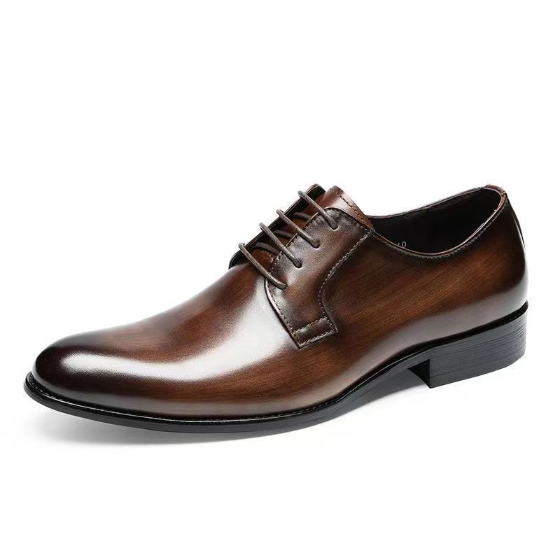 Men's Leather Shoes Breathable Lace Up Hand-rub Color