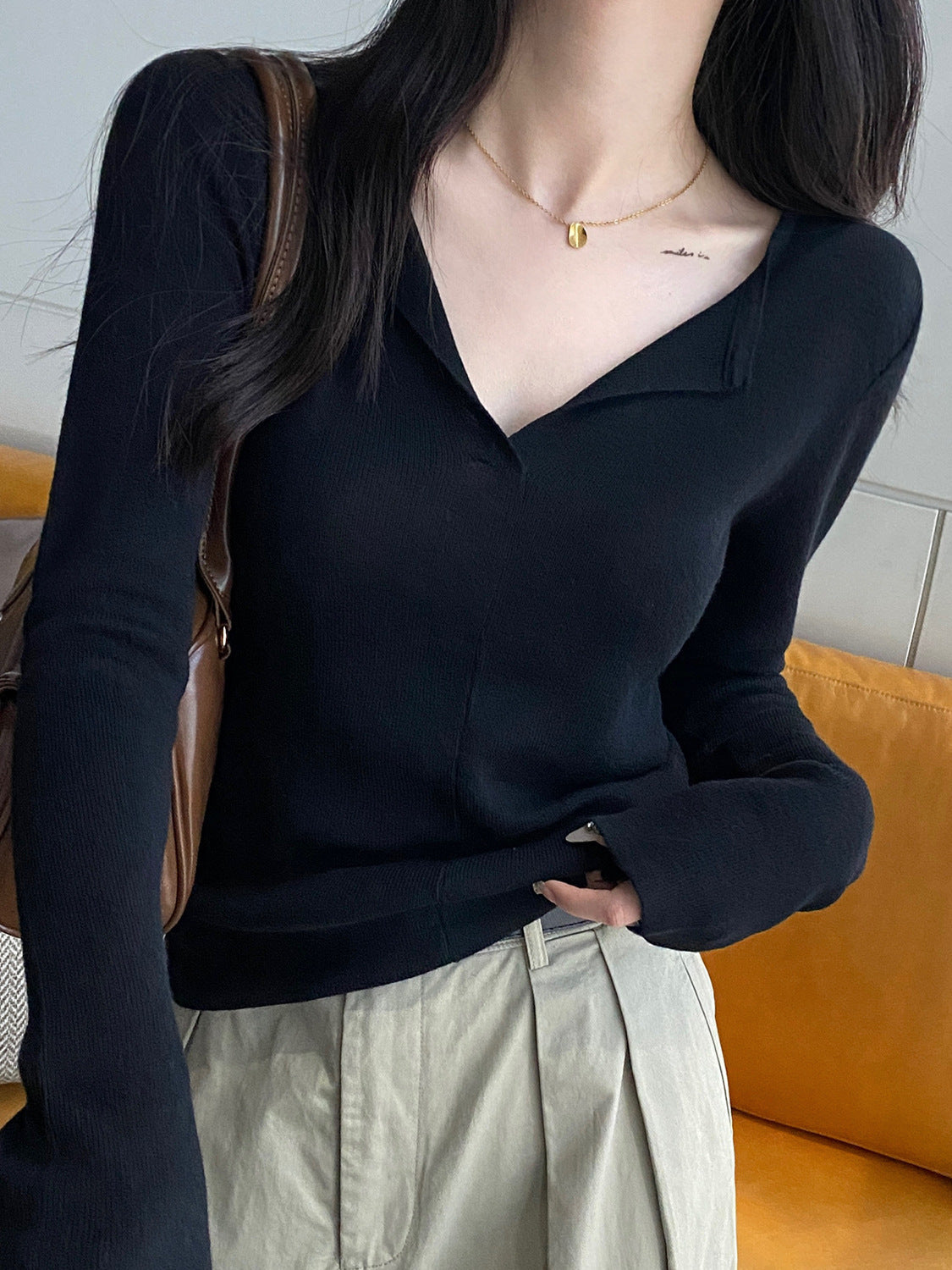 Solid Color Peter Pan Collar Knitwear Comfortable Soft Bottoming Shirt