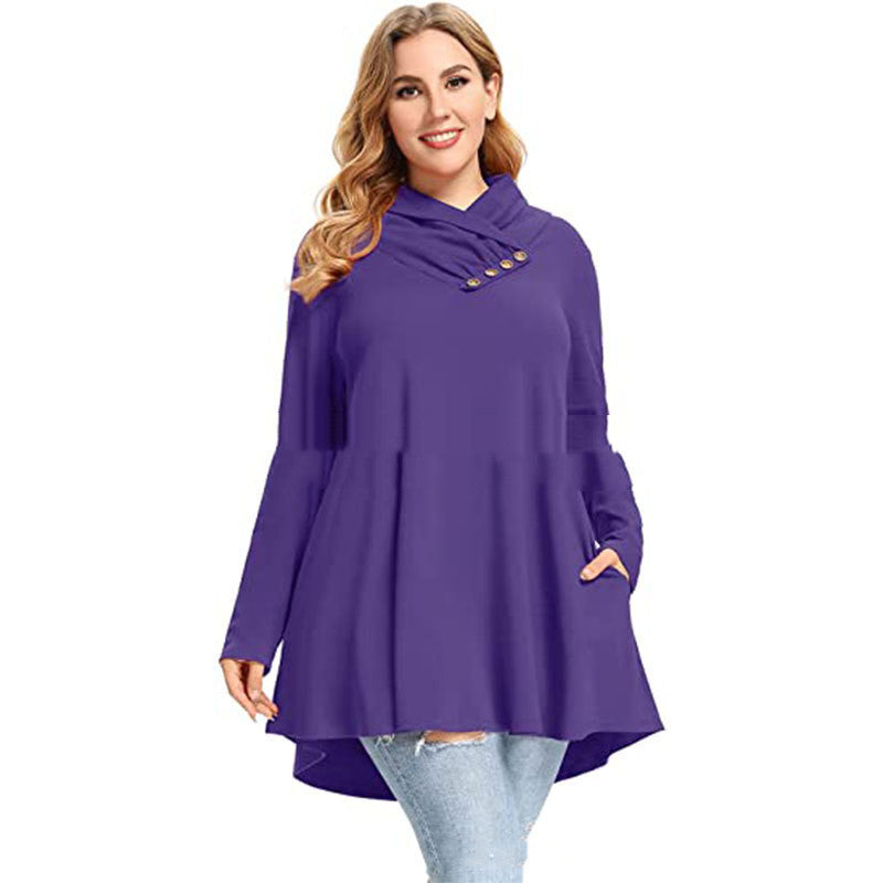 Women's Crinkle Collar Plus Size Top Long Sleeve Tunic