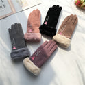 Autumn And Winter Women's Riding Gloves Korean Style Alphabet Cartoon Warm Double Layer Fleece-lined