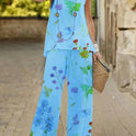 Women's Fashion Printed Casual Vest Trousers Two-piece Suit