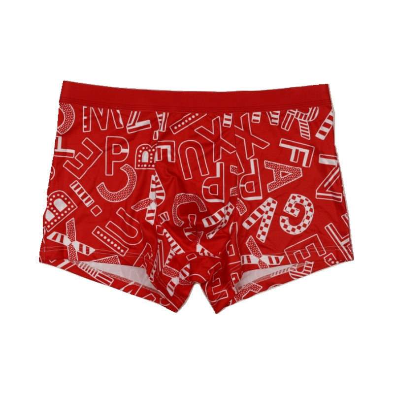 Ice Silk Men's Underwear Summer Thin Printed Mid Waist Boxers