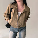 French Vintage Lapel Zip-up Suede Feeling Loose With Long Sleeves Short