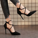 Pointed High Heel Shoes Elegant Cross Lace-up Shoes Suede