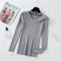 Autumn And Winter New V-neck Long-sleeved T-shirt Women Slim Slim Fashion