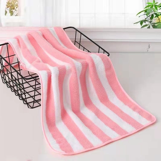 Coral Fleece Wide Striped Edge Soft Absorbent Thickening Lint-free Face Washing At Home Towels