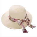 Dome Large Brim Monochrome Bow Straw Hat