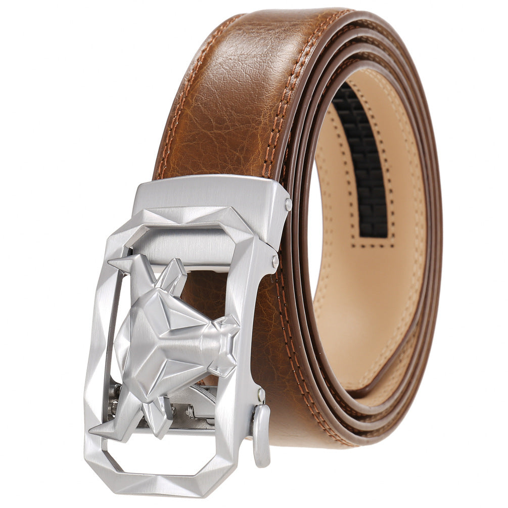 Fashion Men's Leather Belt Alloy Automatic Buckle