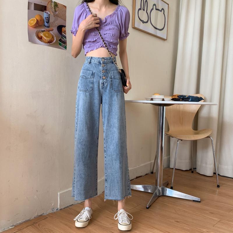 Women's High-waist Straight-leg Pants Loose Jeans