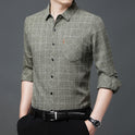 Linen-like Plaid Long-sleeved Shirt For Middle-aged Men