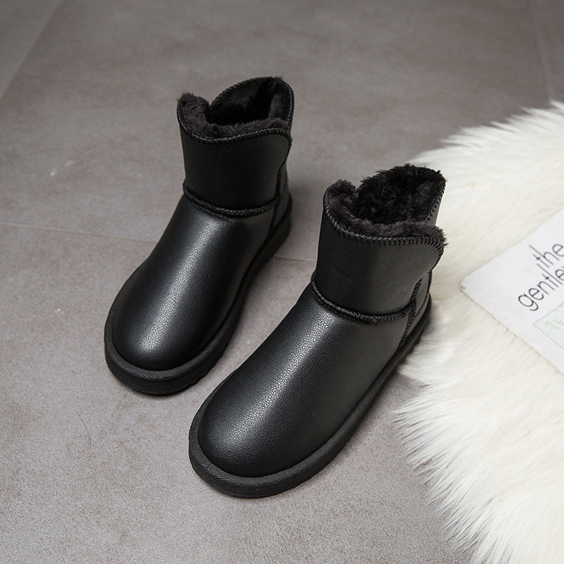 Plus Velvet PU Anti-water Ingress Easy To Take Care Of The Middle Tube Haoyang Snow Boots