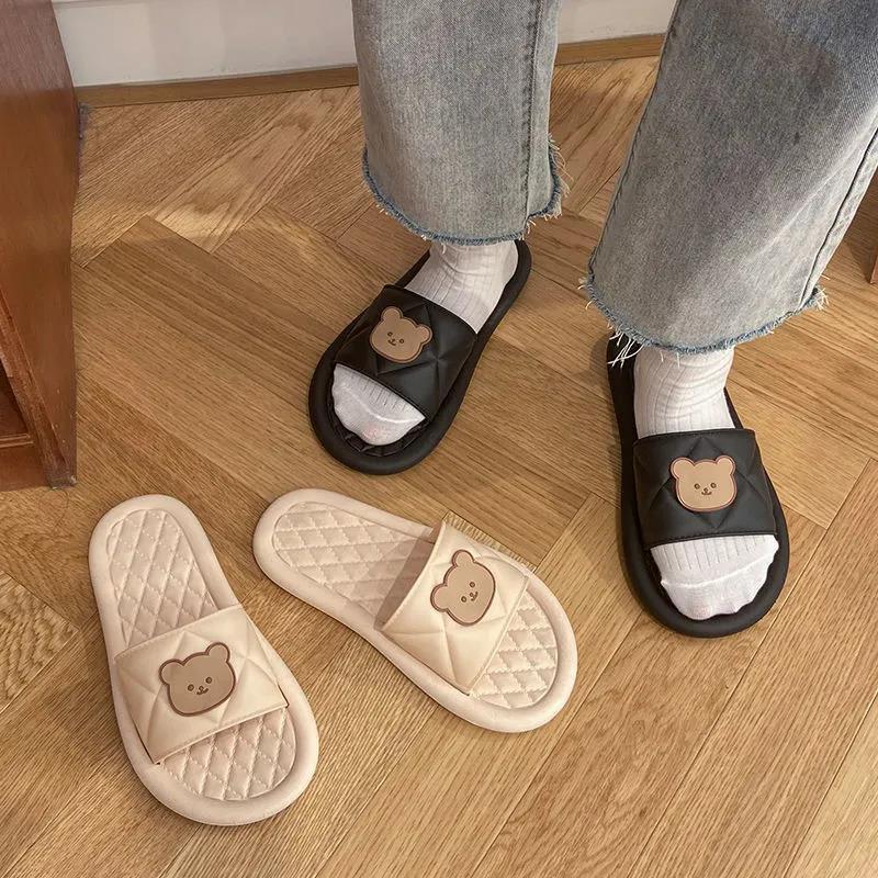 Summer Beach Flip Flops Cartoon Bear Soft Bottom Bathroom Home Slippers