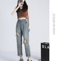 Ripped Daddy Jeans For Women Spring And Autumn 2024 New High Waist Loose Small