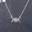 Vintage Crescent Lock Bone Moon Sun Pendant Silver Women's Natural Stone Necklace