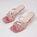 Fashion Rhinestone Crystal Clear Heel High Heel Slippers