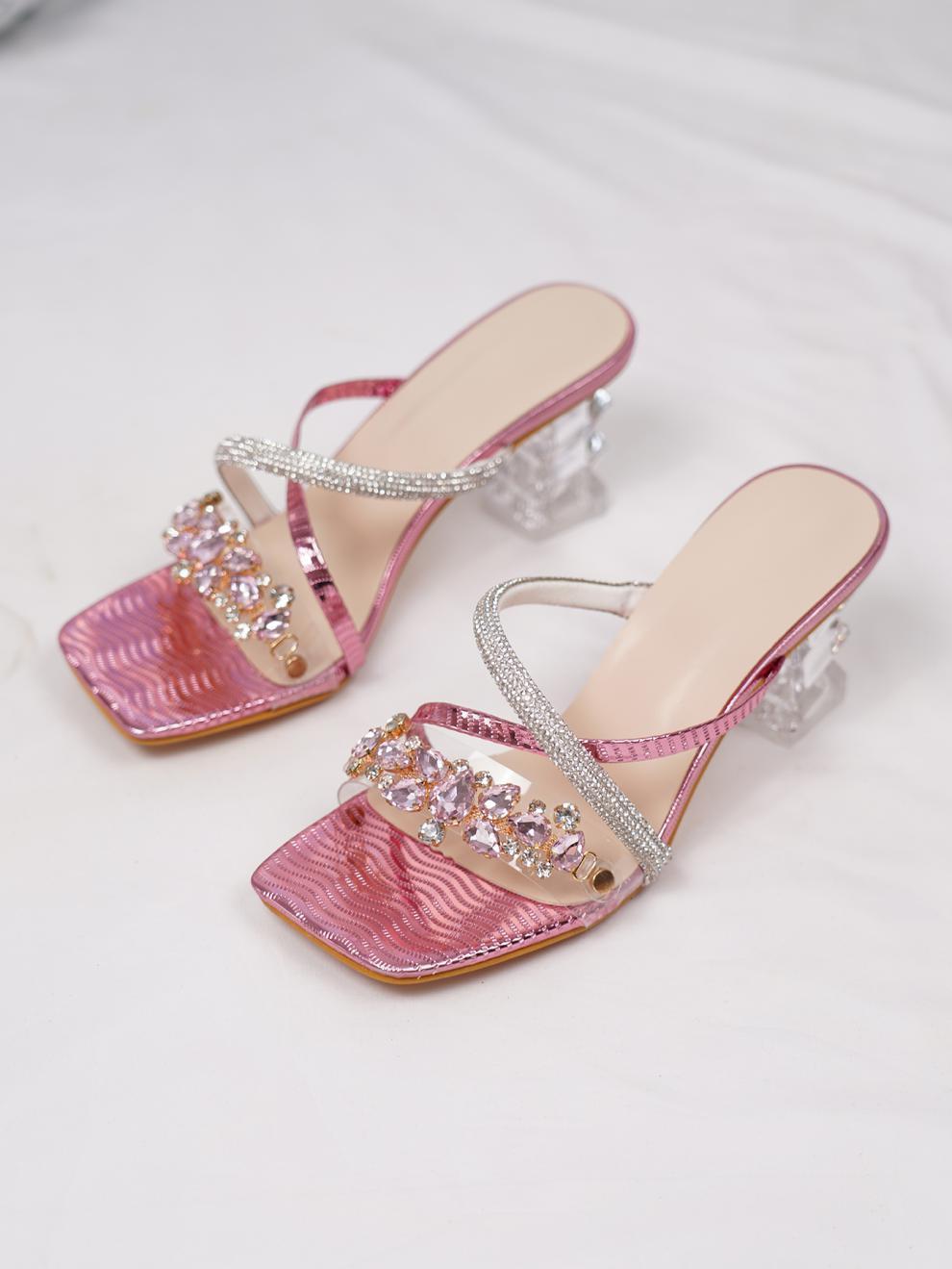 Fashion Rhinestone Crystal Clear Heel High Heel Slippers