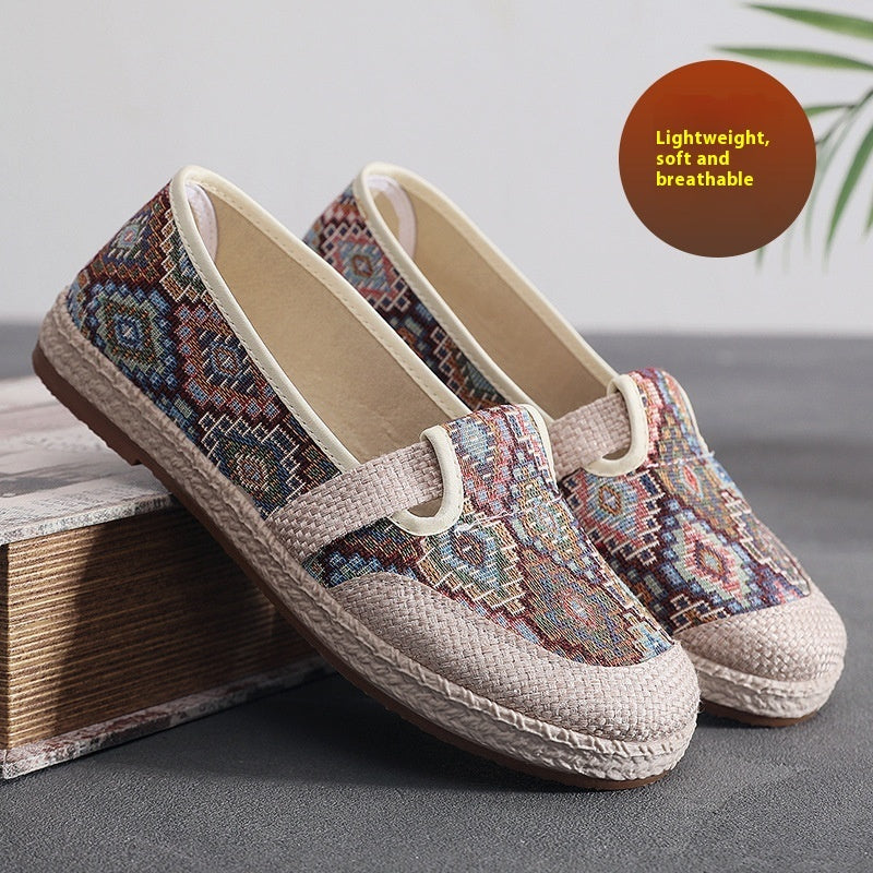 Women's Spring And Summer Breathable Ethnic Style Embroidered Shoes Soft Bottom