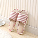 Striped Linen Four Seasons Indoor Slippers Cotton Linen Couple Non Slip Soft Bottom Home Wooden Floor Slippers