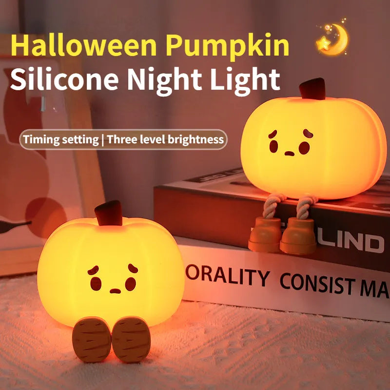 Home Decor Halloween Pumpkin Night Light Cute Soft Silicone Lamp Touch  Dimmable Rechargeable Bedside Decor Light Kids Gifts Halloween Decorations