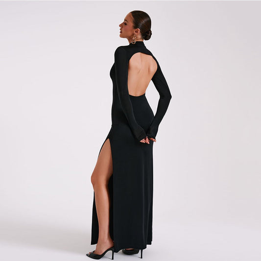 Long Sleeve High Neck Backless Dress