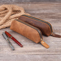 First Layer Cowhide Handmade Pencil Pen Storage Zipper Glasses Case