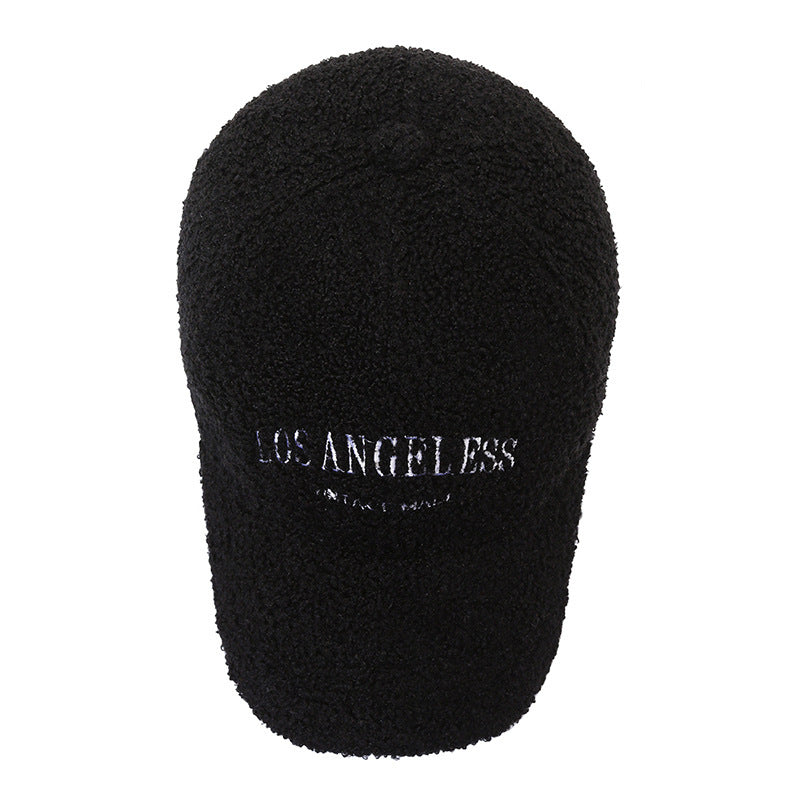 Lamb Wool Hat Autumn And Winter Letter Embroidered Peaked Cap