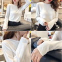 Women's Fashion V-neck Knit Thin Long-sleeved Top T-shirt