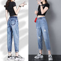 Thin Elastic High Waist Ripped Nine-point Radish Harem Pants