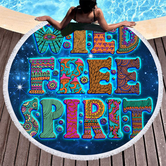 3D Illusion Embossed Letter Digital Printing Round Beach Towel