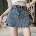 Irregular Stitching Retro High Waisted Denim Skirt