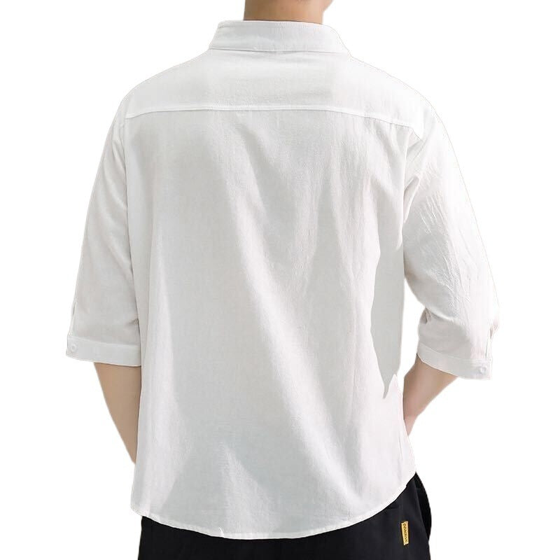 Cotton And Linen Men's Short-sleeved Shirt